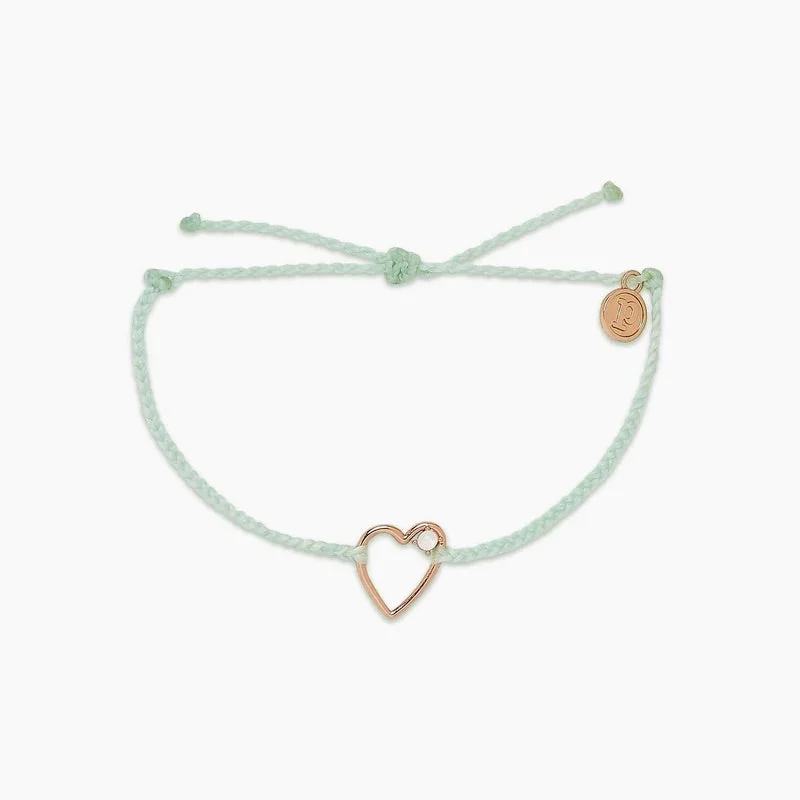 adjustable bangles for women -PuraVida, Sweetheart Stone Rose Gold  Heart Charm Bracelet, Winterfresh