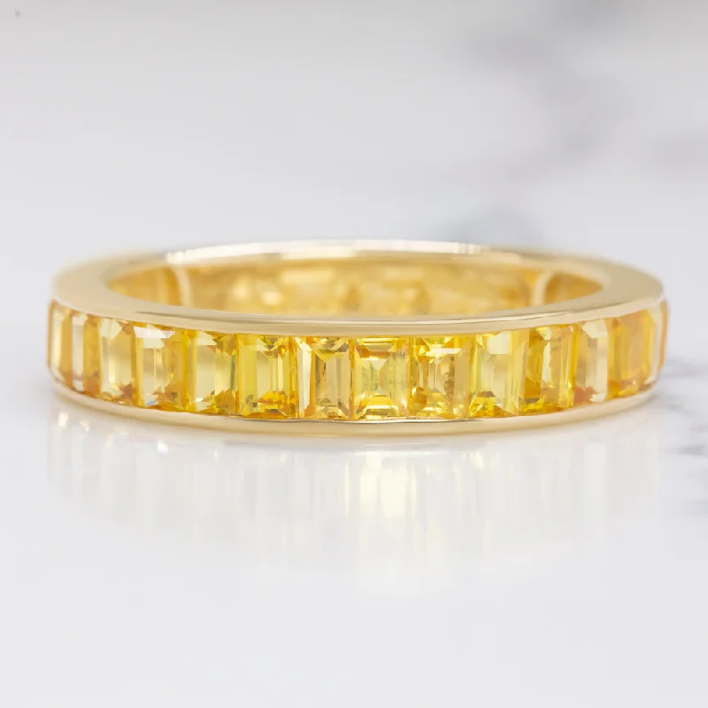 women’s colorful rings -NATURAL YELLOW SAPPHIRE STACKING RING 14k GOLD WEDDING BAND BAGUETTE CUT CHANNEL