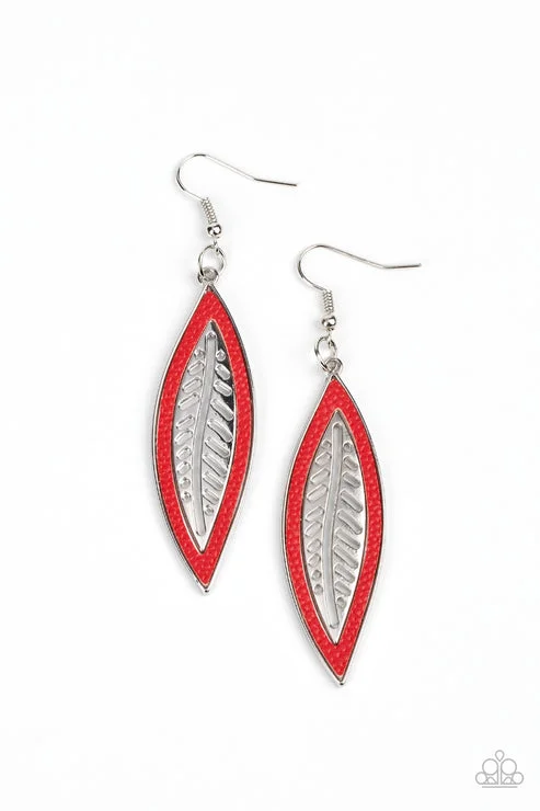 women’s handmade earrings -Leather Lagoon Red Earring