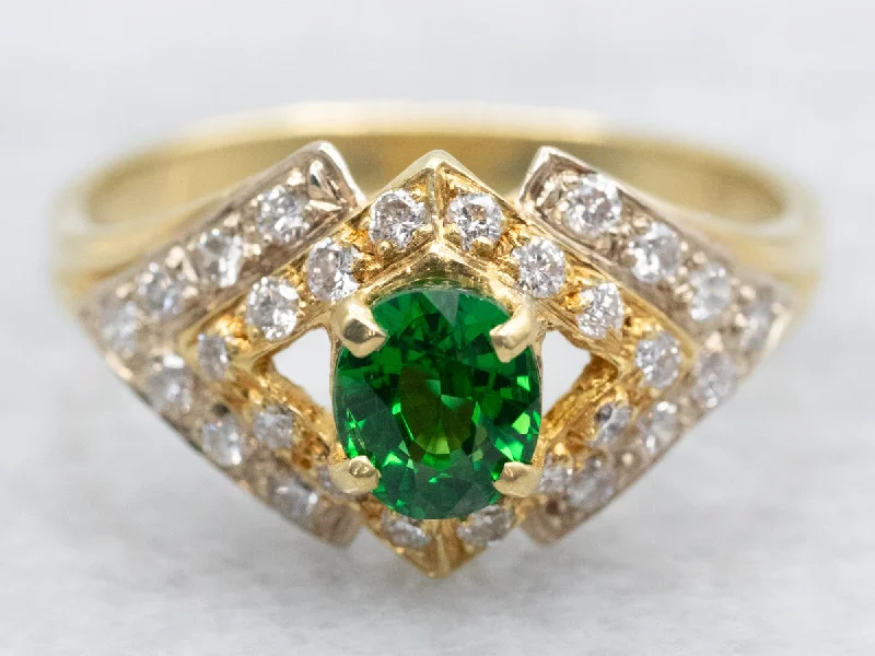 luxury engagement rings for women -Modern Tsavorite Garnet and Diamond Ring