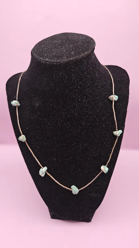 women’s anniversary necklaces -10" Minimalist Vintage Turquoise Bead Necklace - Handmade Delicate Jewelry