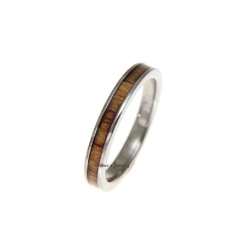 women’s engraved wedding rings -Womens Titanium Wedding Band Genuine Inlay Hawaiian Koa Ring - 3mm