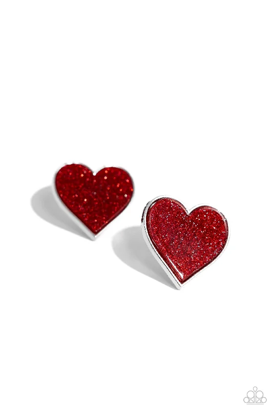 women’s heart-shaped earrings -Glitter Gamble - Red