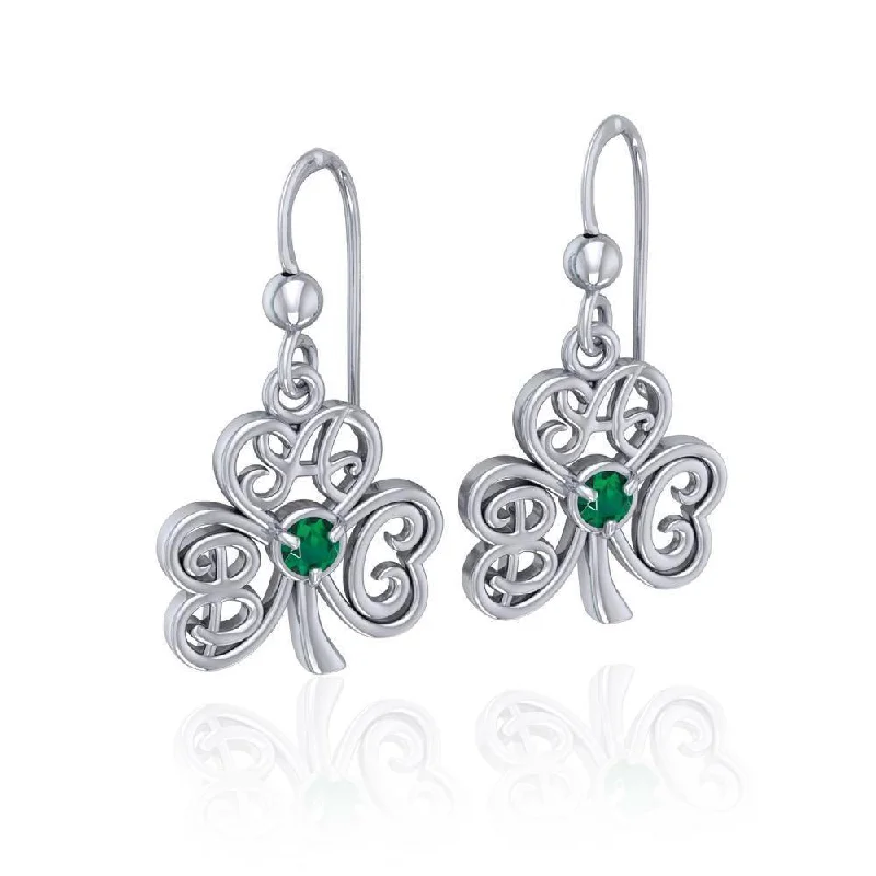 women’s geometric hoop earrings -ABC Monogramming Shamrock Clover Silver Gemstone Earrings TER1720