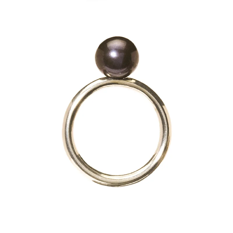 women’s gold chain necklaces -Pearl Ring, Black