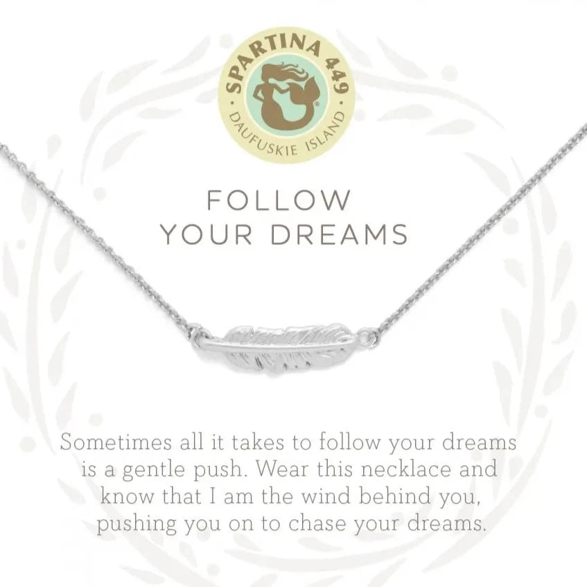 women’s pendant necklaces -Sea La Vie Necklace 18" Follow Your Dreams/Feather