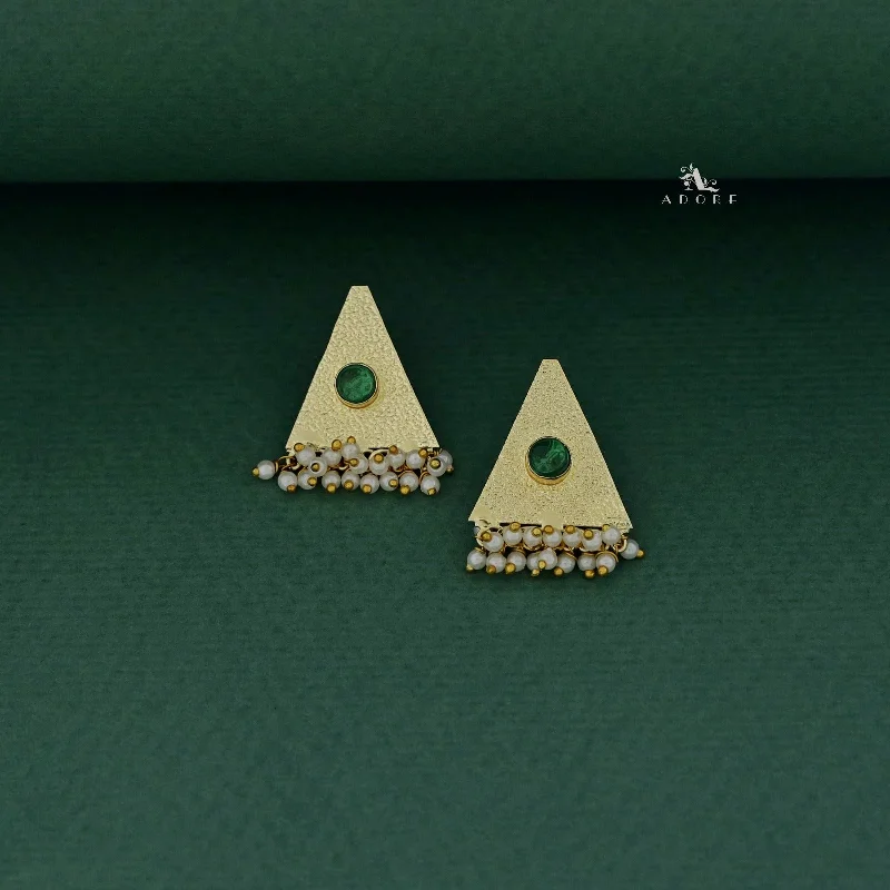 women’s elegant earrings -Golden Textured Triangle Cluster Pearl Earring