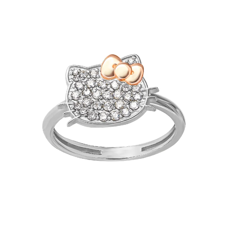 women’s engagement rings with diamonds -Hello Kitty 14K White Gold Pavé Diamond Ring (Size 7 Only)