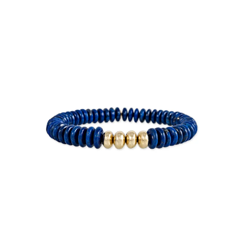 women’s bangles and bracelets -4 GOLD BEADS + LAPIS BEADED STRETCH BRACELET