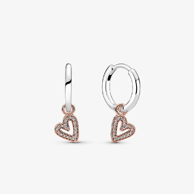 women’s crystal drop earrings -Sparkling Freehand Heart Hoop Earrings