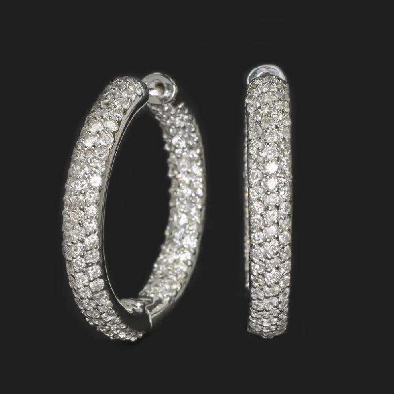 women’s birthstone rings -5.25ct NATURAL DIAMOND IN AND OUT HOOP EARRINGS PAVE ROUND CUT 14k WHITE GOLD