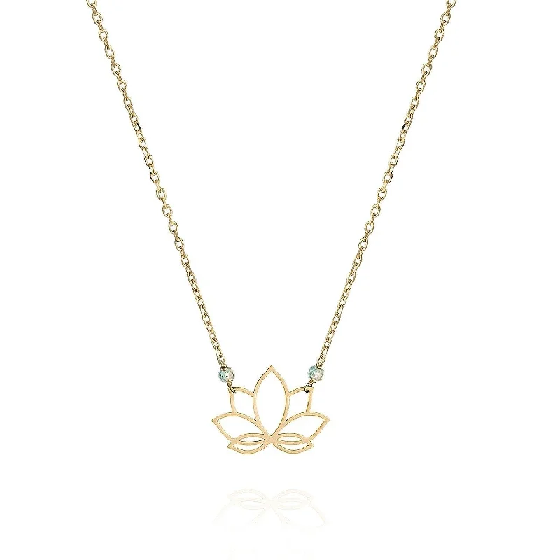 women’s sapphire pendant necklaces -Lotus Necklace 9 or 18k Gold and Labradorite