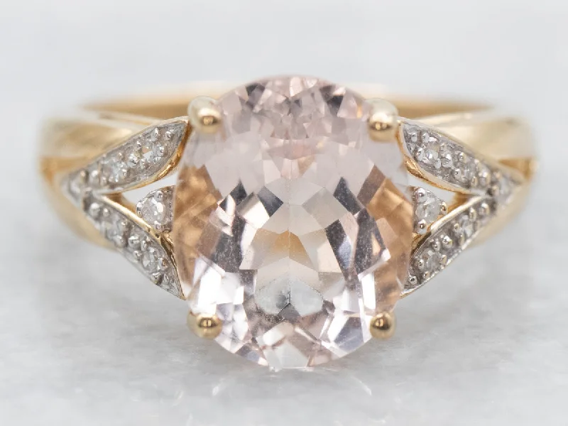 women’s affordable solitaire engagement rings -Modern Gold Morganite and Diamond Ring