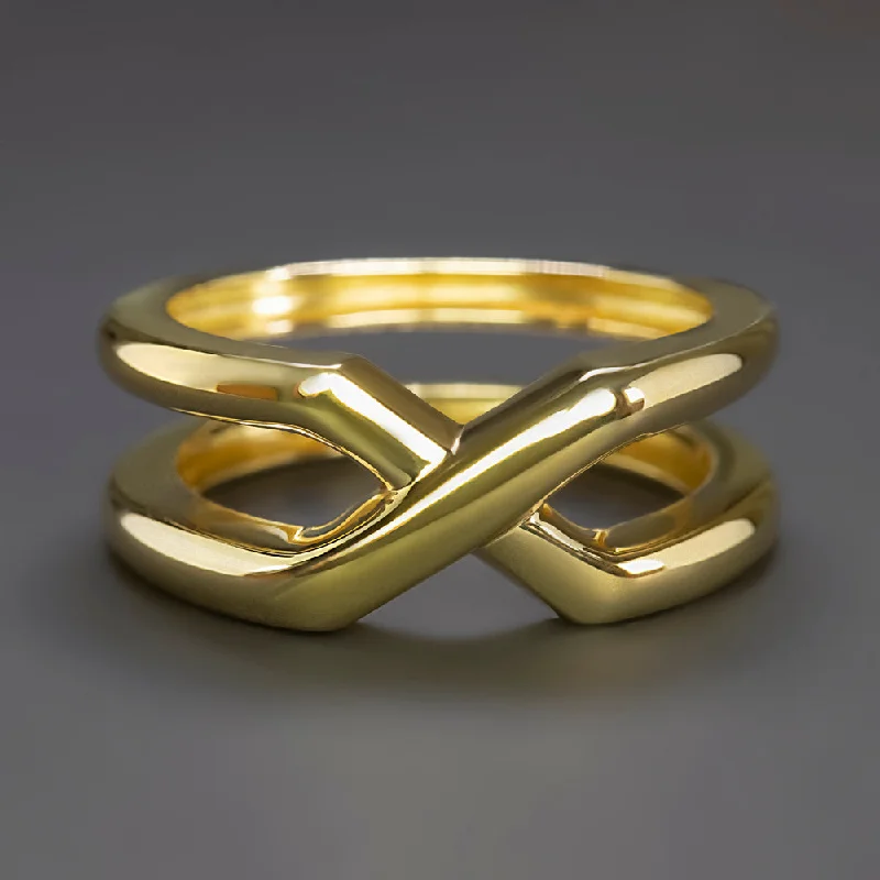 women’s infinity rings -VINTAGE TIFFANY AND CO 18k YELLOW GOLD X RING 6.6 GRAM CRISS CROSS DOUBLE SHANK