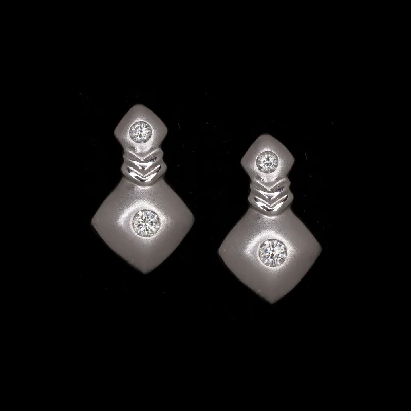 women’s rings -VINTAGE DIAMOND WHITE GOLD STUD DROP EARRINGS 80s RETRO FLUSH SET SATIN ESTATE