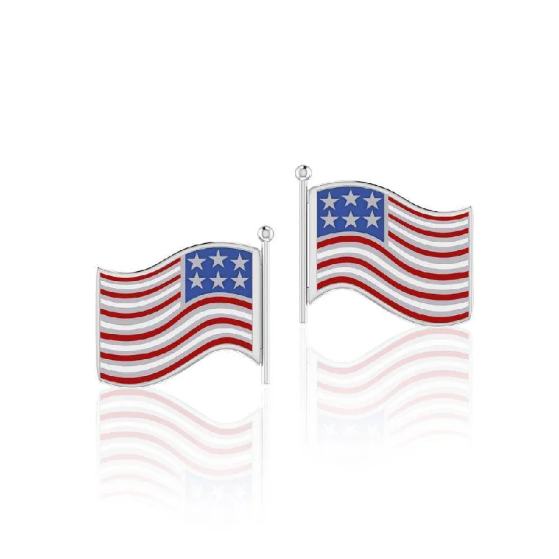 women’s stud earrings with gemstones -Silver American Flag with Enamel Post Earrings TE1149