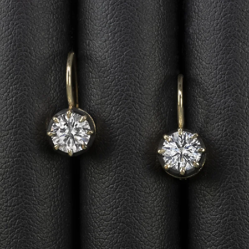 women’s designer gold rings -DIAMOND DROP EARRINGS VICTORIAN STYLE CLASSIC 1.61ct NATURAL ROUND CUT 14k GOLD