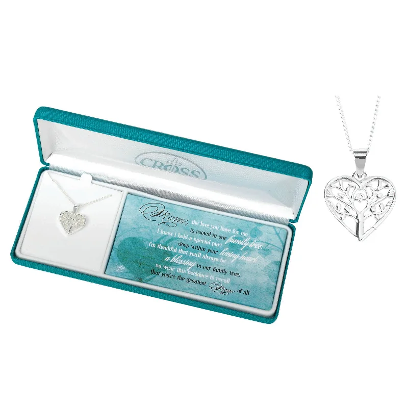 women’s crystal pendant necklaces -Mom Heart of Family Tree Necklace