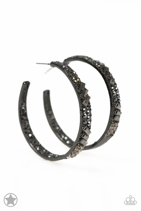 women’s gold earrings with diamonds -GLITZY By Association Black Hoop Earrings