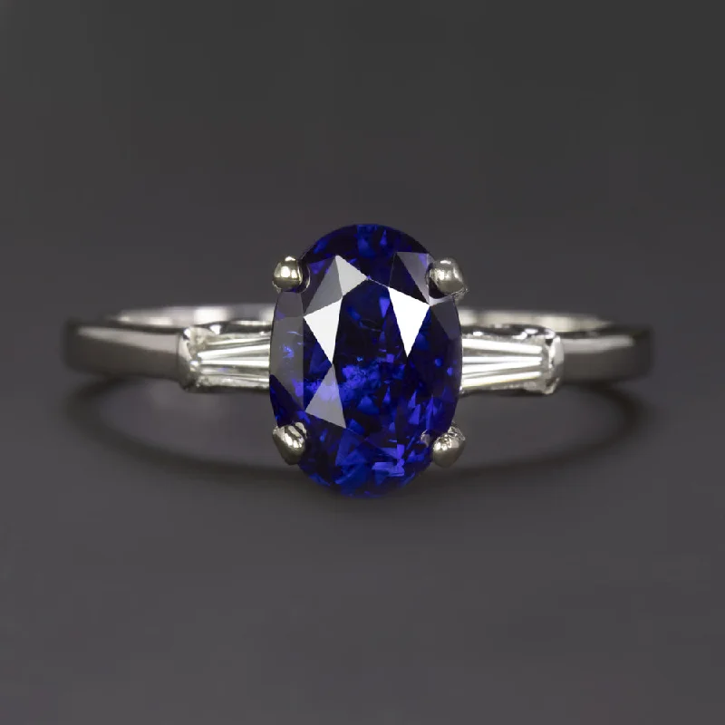 women’s infinity wedding bands -2.66ct SAPPHIRE DIAMOND PLATINUM RING ROYAL BLUE OVAL SHAPE ENGAGEMENT COCKTAIL