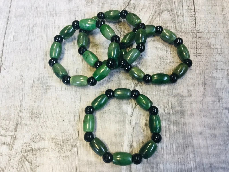 diamond bracelets for women -Green and Black Jade Beaded Bracelet