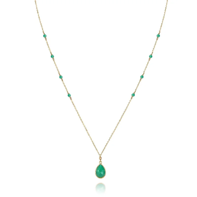 women’s solid gold necklaces -Precious Beads Drop Necklace 18k Gold Green Agate