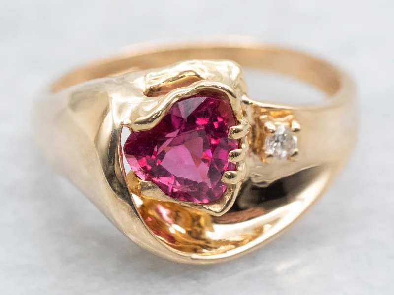 women’s double halo engagement rings -Modern Gold Trillion Cut Pink Tourmaline and Diamond Ring