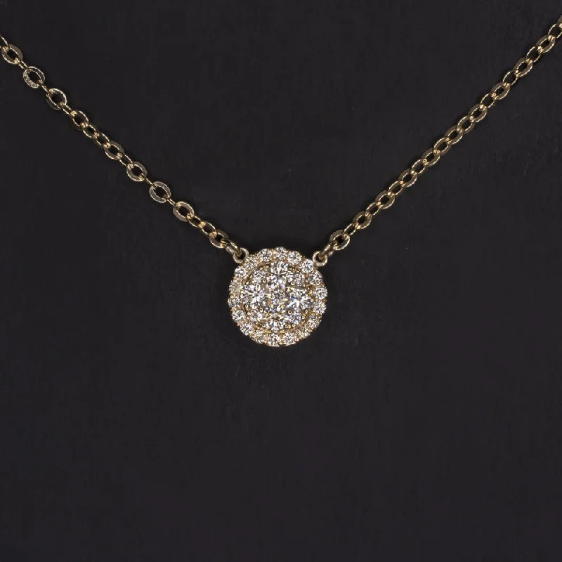 boho rings for women -NATURAL DIAMOND PENDANT NECKLACE 0.40c PAVE CLUSTER HALO ILLUSION ROUND 14k GOLD