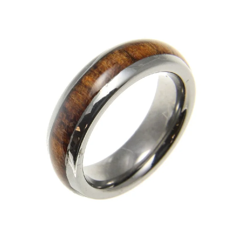 women’s rings -Renee Tungsten Band Ring Comfort Fit Dome Style Genuine Inlay Hawaiian Koa Wood - 6mm