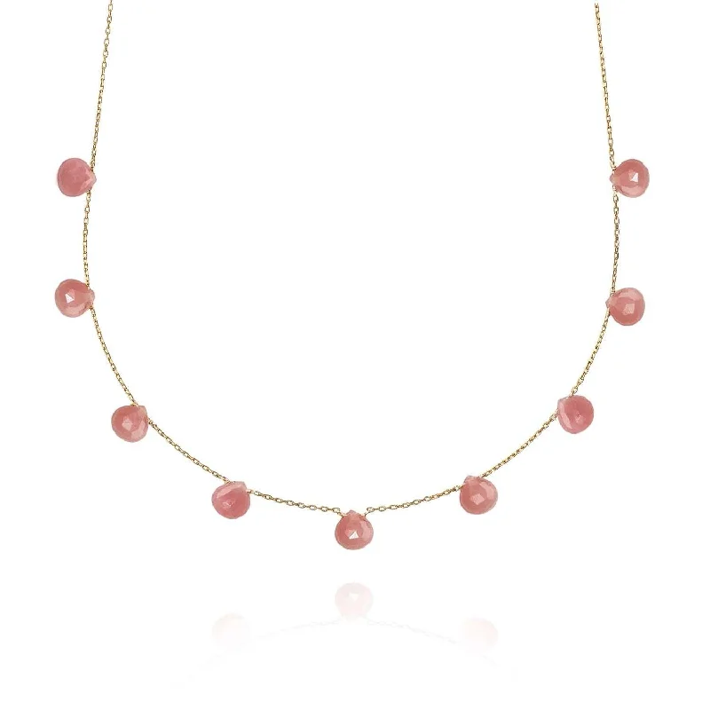 women’s luxury sapphire necklaces -Floating Drops Long Necklace Guava Quartz - 18k Gold