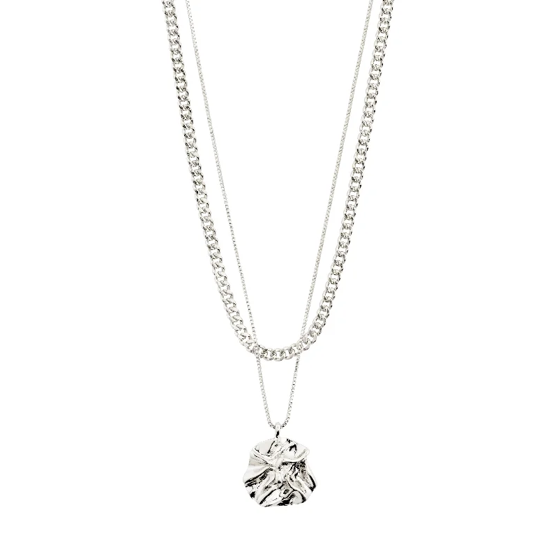 women’s statement chain necklaces -WILLPOWER curb & coin necklace, 2-in-1 set, silver-plated