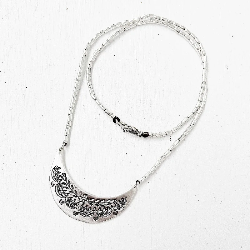 women’s multi-layer necklaces -HAND ETCHED CRESCENT MOON NECKLACE