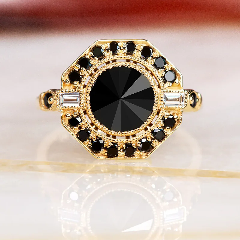 women’s custom-designed engagement rings -Cosmic Dust Inverted  Natural Black & White Baguette Diamond Ring