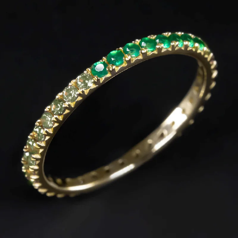 women’s stackable rings -14K GOLD GREEN SAPPHIRE ONYX 2 COLOR ETERNITY RING STACKABLE BAND OMBRE GRADIENT