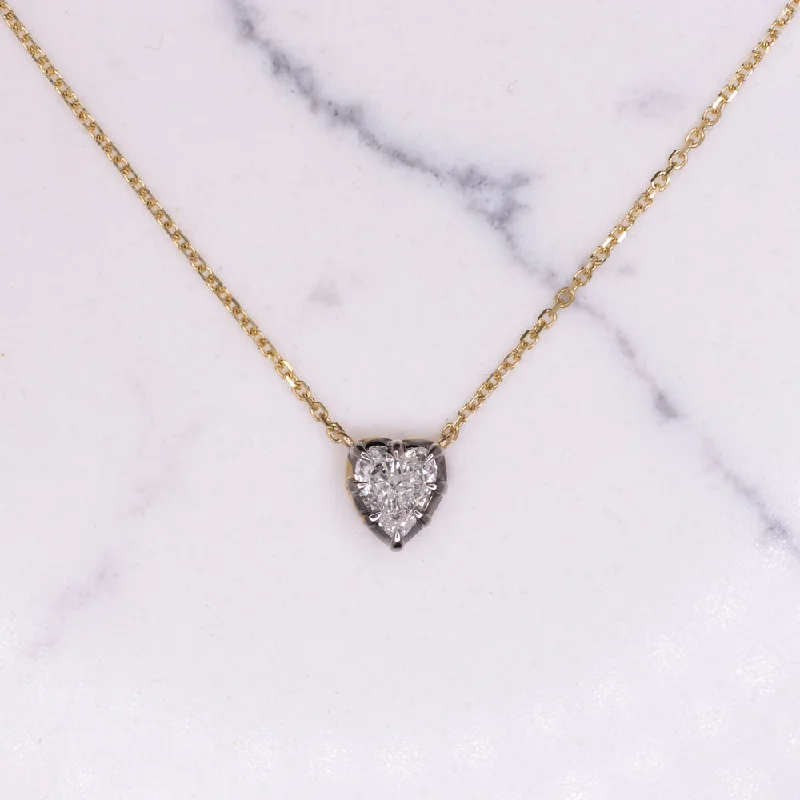 women’s simple wedding rings -DIAMOND SOLITAIRE NECKLACE VICTORIAN STYLE COLLET HEART SHAPE 14k GOLD PENDANT