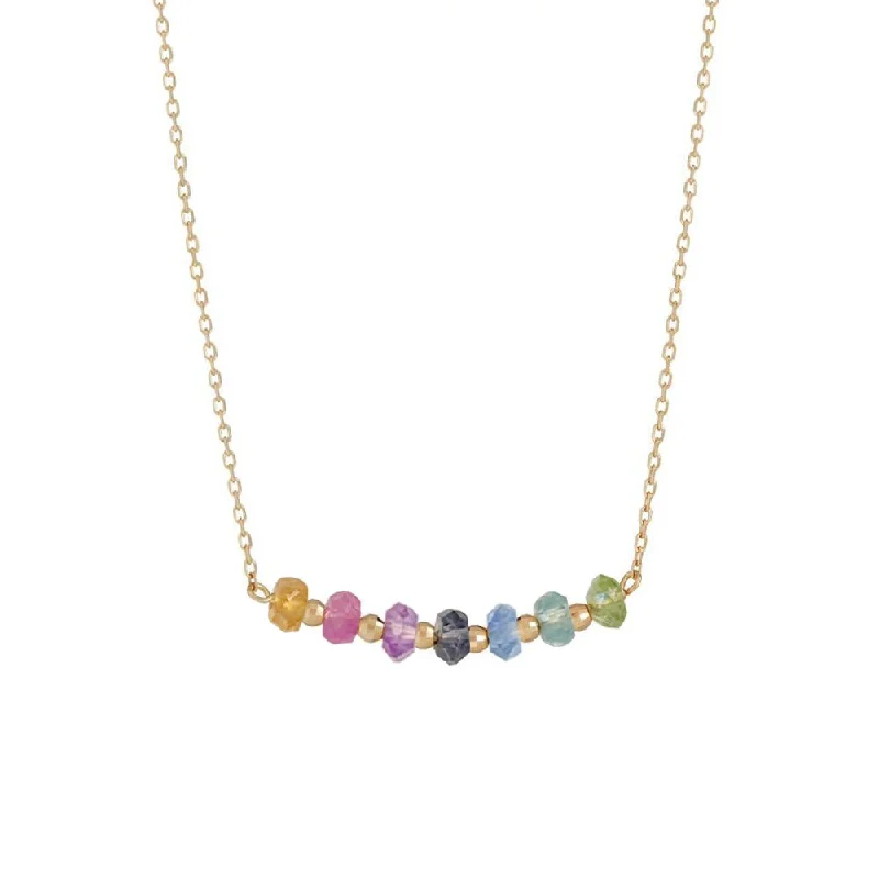 women’s gemstone pendant necklaces -Rainbow Gemstones Bar Necklace - 18k Gold