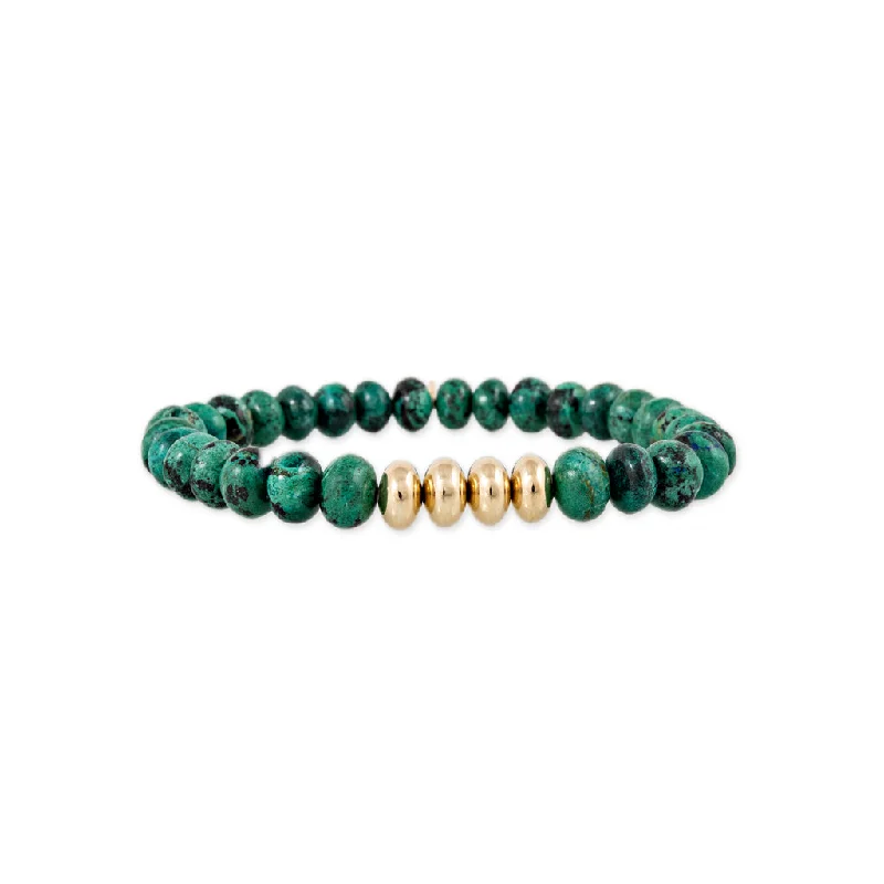 personalized bracelets for women -4 GOLD BEADS + CHRYSOCOLLA BEADED STRETCH BRACELET