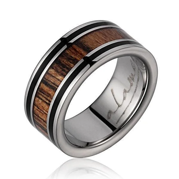 women’s crystal rings -Damari Titanium Wedding Band Genuine Ebony Gabon & Bocote Wood - 8mm