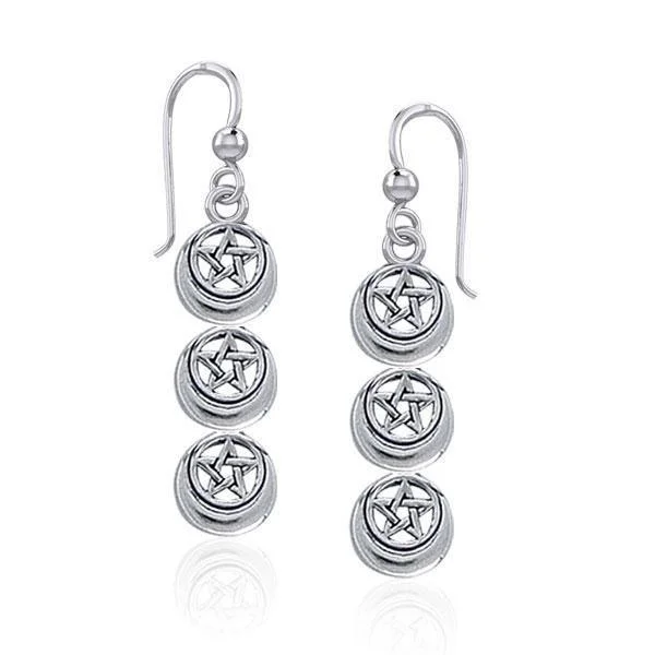 women’s silver hoop earrings -Triple Pentacle Silver Earrings TER1873