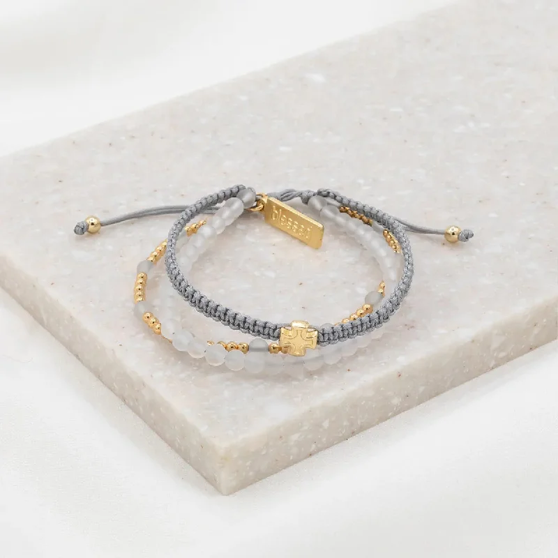 women’s cuff bangles -Be Still Prayer Bracelet-Frosted Quartz/Gold