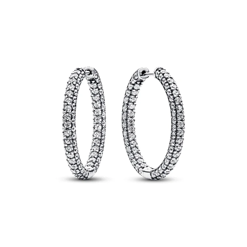 women’s casual hoop earrings -Pandora Timeless Pavé Single-Row Hoop Earrings