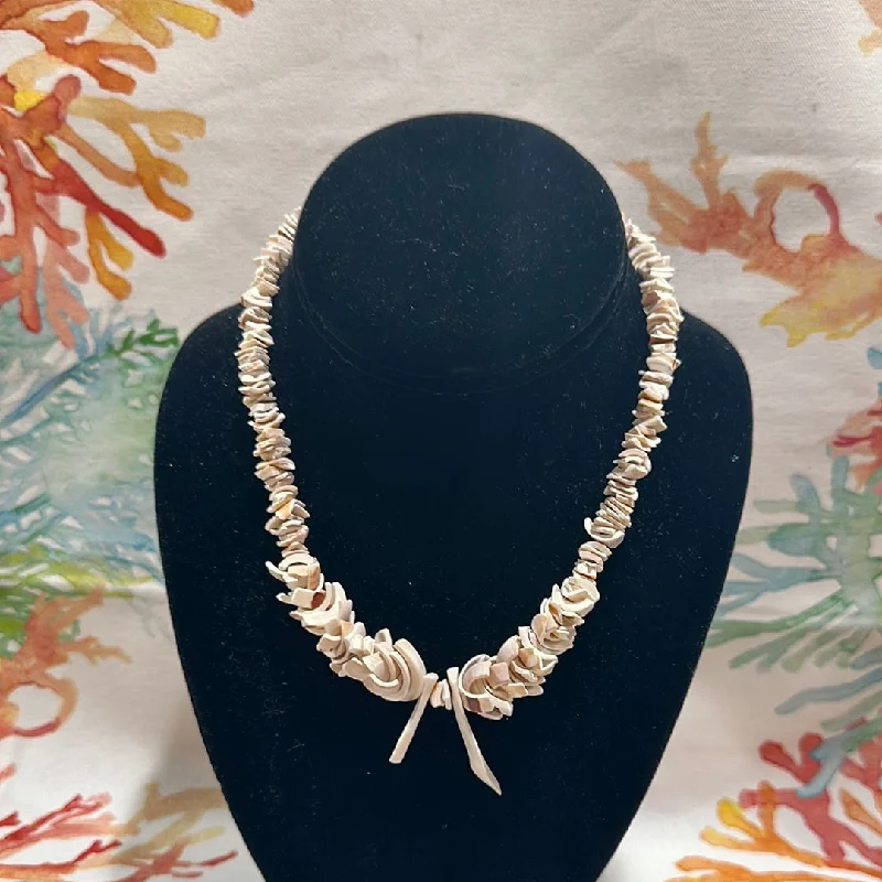 women’s ethnic necklaces -Vintage Natural White Carved Shell Necklace - Handmade Coastal Jewelry