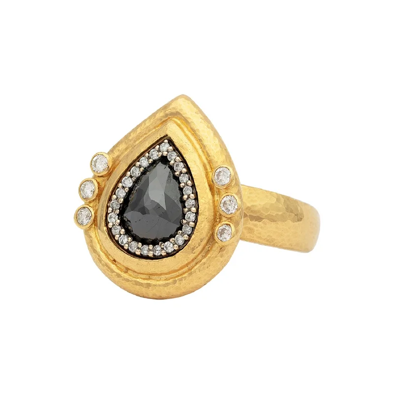 women’s vintage-style engagement rings -24k Gold and Black Diamond Ring