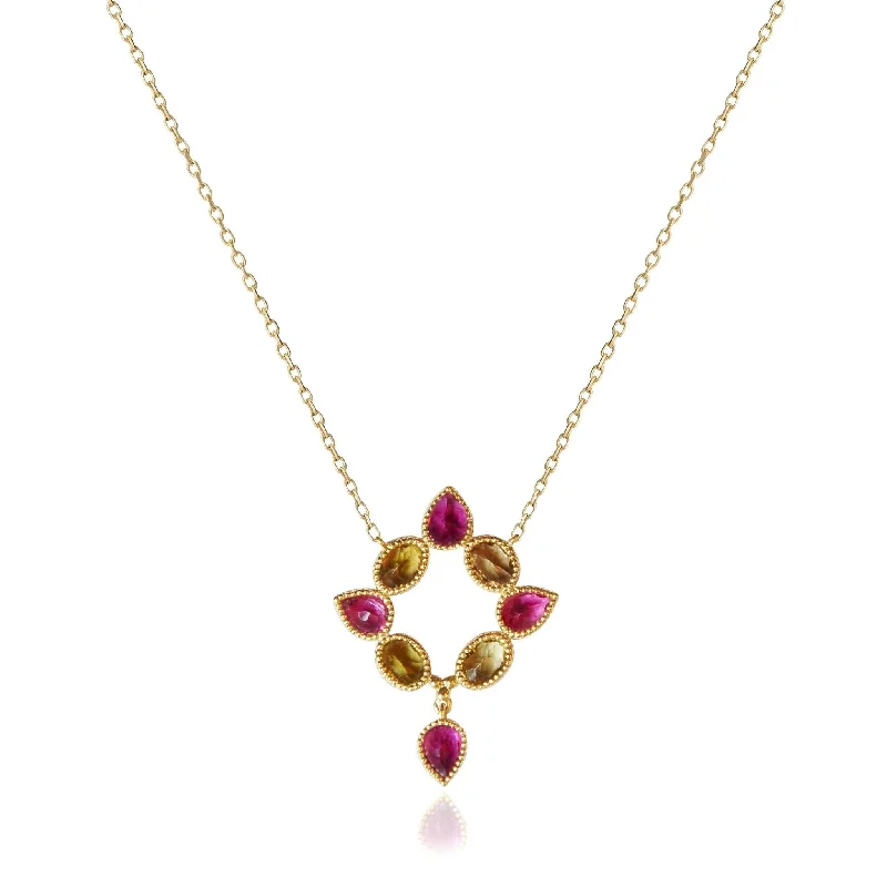 women’s black diamond necklaces -Color Nova Crown Necklace Pink & Gold Tourmaline - 18k Gold