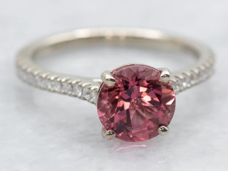 women’s wedding band and engagement ring sets -White Gold Pink Tourmaline and Diamond Ring