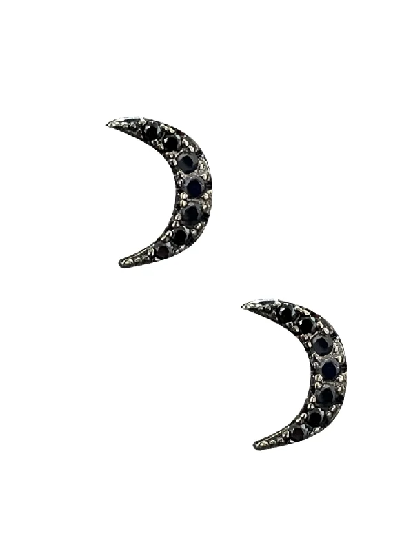 stud earrings for women -Black CZ Moon Studs