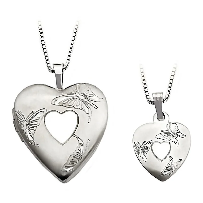 diamond necklaces for women -Butterfly and Heart Just Like Mommy 925 Silver Locket and Pendant Necklace Set