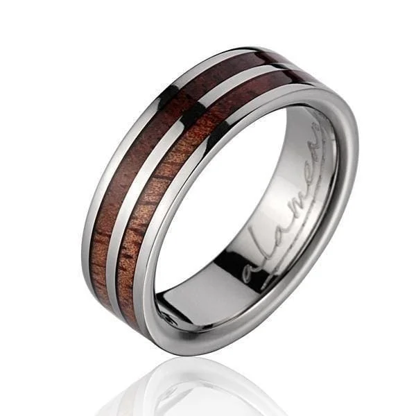 women’s colorful rings -Raiden Titanium Wedding Band Genuine Inlay Hawaiian Koa Wood Ring - 6mm