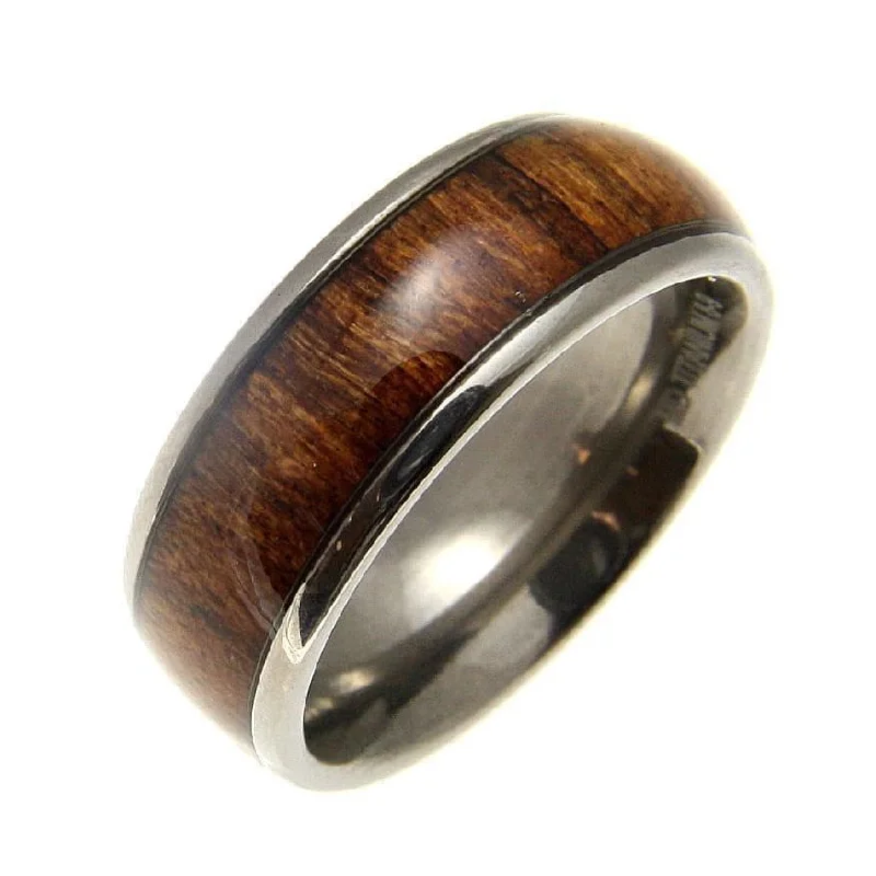 women’s rose gold engagement rings -Mens Titanium Band Ring Genuine Inlay Hawaiian Koa Wood Comfort Fit Dome Style - 8mm