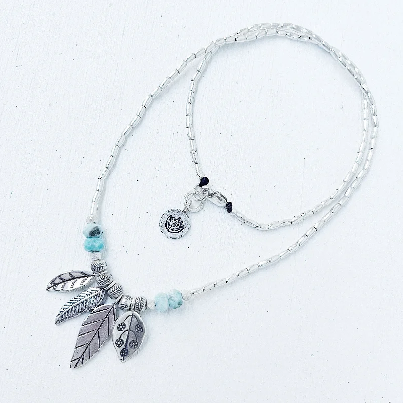 women’s thick necklaces -LARIMAR FEATHER AND LEAF NECKLACE